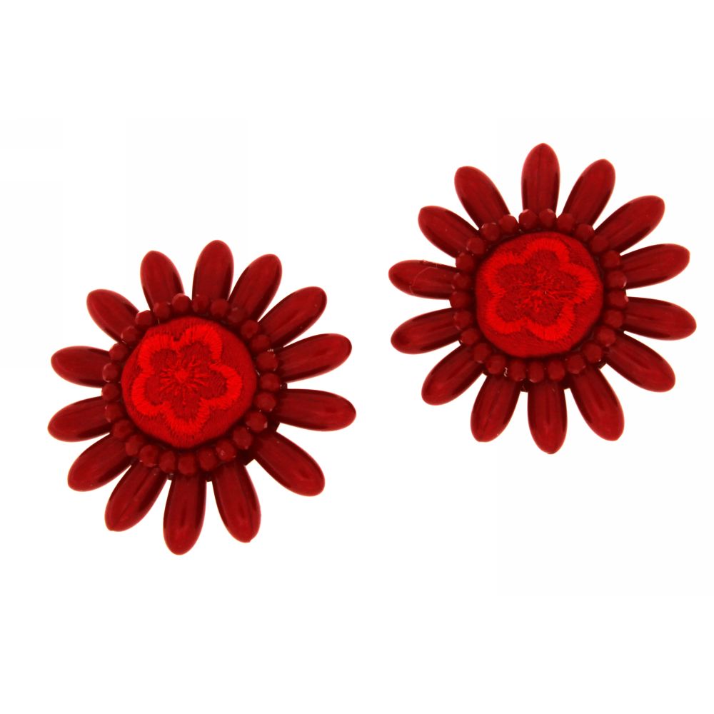 orecchini clips a fiore rosso Daisyred
