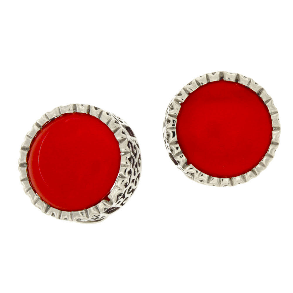 Glass Of Venice Orecchini A Clip Cabochon Murano – Rosso, Vetro Autentico, Diametro 10 Mm, Fatti A Mano, Con Sacchetto Velluto