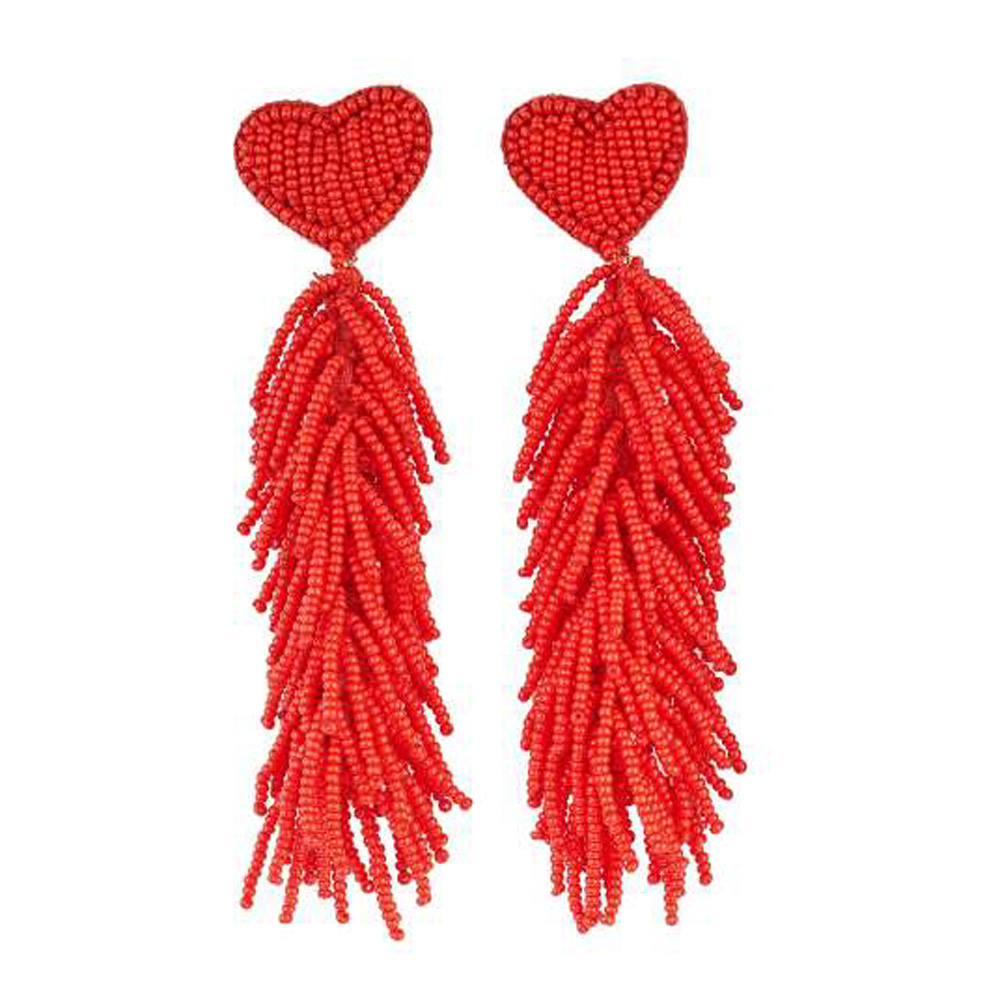 Orecchini Lunghi Con Frange E Piume Colorate – Stile Bohémien E Etnico – Rossi E Decorati